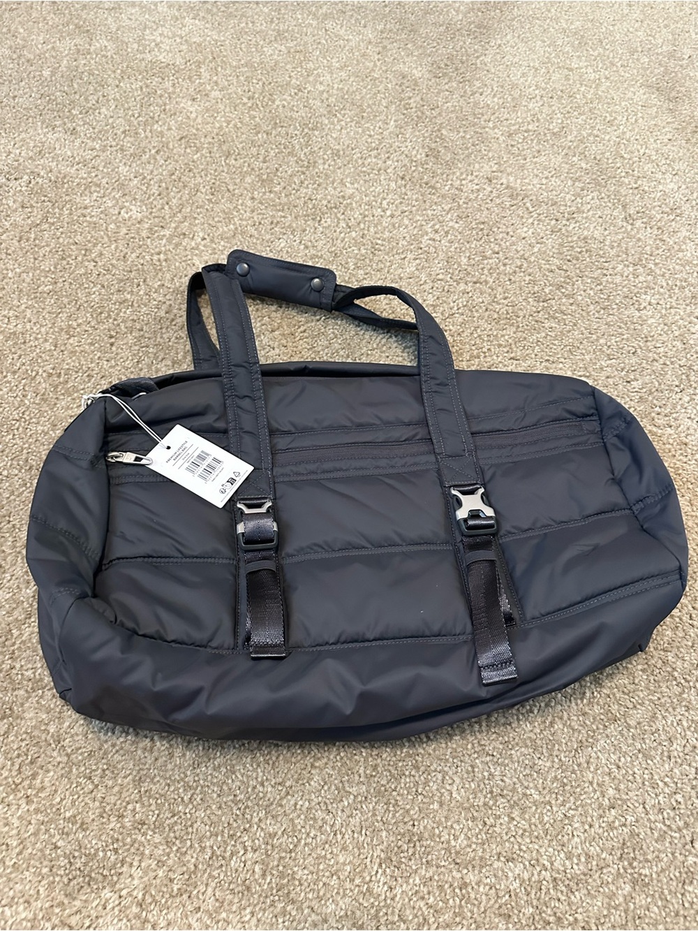 Gymshark Black Quilted Duffel Bag with Top Handles